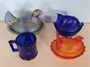 HEN-TURKEY-COW ON NEST CANDY DISHES