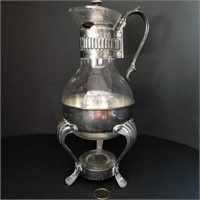VTG SILVER-PLATED GLASS COFFEE CARAFE POT W/ STAND