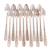 Set of 12 Kirk "Repousse" sterling iced tea spoons