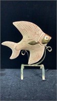 Ceramic Brass & Copper Fish w/ Display Stand