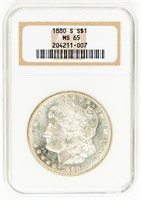 Coin 1880-S Morgan Silver Dollar-NGC MS65