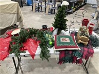Christmas decorations, lights garland, table