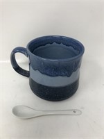 New Blue Glazed Soup Bowl with ceramic spoon
