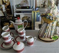Italian Porcelain Figurine, Teapot, Cups And