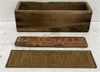 (AF) Vintage Wooden Box with Two Vintage Vanity