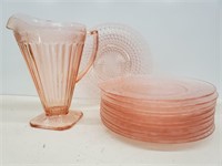 Pink Depression Glass Set with Pitcher
