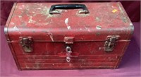 Red Metal Toolbox With Hand Tools