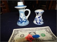 2ct Candle Holders Blue & White