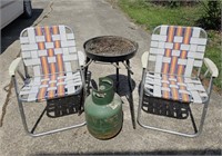 (2) Lawn Chairs, Propane Tank, Grilll