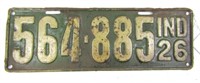 1926 Indiana License Plate