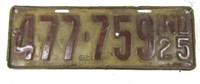 1925 Indiana License Plate