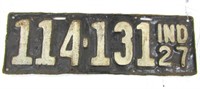 1927 Indiana License Plate