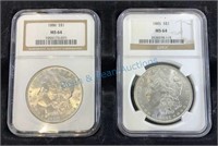Morgan silver dollars MS 64 high-grade 1886 and
