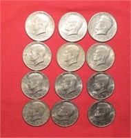 (12) Kennedy Half Dollars 1971D to 1974D Mix