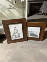 2 COWBOY ART PRINTS WITH WOODEN FRAMES