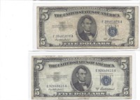 (2) 1953-A 5 DOLLAR SILVER CERTIFICATES