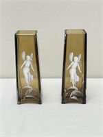 Pair of Mary Gregory Footed Vases