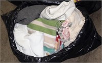 (2) plastic bags of blankets & sheets; (2) garment