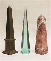 (3) Vintage Obelisk (1)Brass (1)Glass & (1) Marble