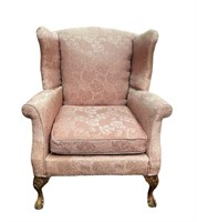 Wingback Mauve Upholstered Chair with claw foot