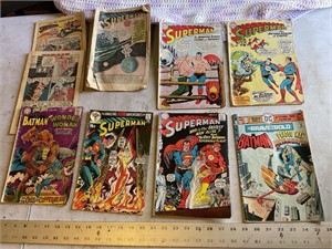 Vintage Superman and Batman comic books