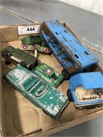 Buddy L blue semi car hauler, metal car, army toys