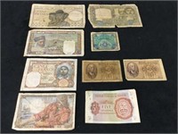 Lot of 8 WWII Foreign Currency Notes