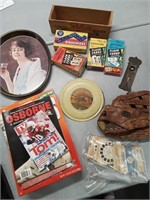 Baseball glove, Husker items, Coca-Cola tray +++