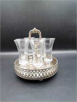 Vintage 6 Glass Shot Glass Set With Metal Tray