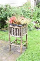 Hand Crafted Wood Planter Stand with Real Floral's