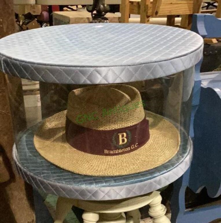 Vintage quilted hat box with see-through sides,