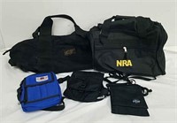 Eddie Bauer duffle bag, small NRA duffle bag, and