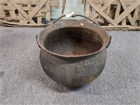 17" Wide cast iron pot, hole in bottom