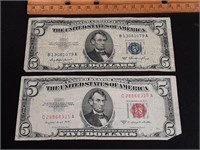 1953 $5 Silver Certificate & 1953 B $5 Note