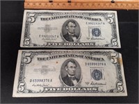 Pair of 1953 A $5 Silver Certificates