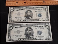 Pair of 1953 $5 Silver Certificates