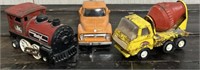 Metal Tonka cement mixer and Buddy L train and