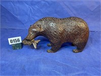 Wood Bear w/Fish Carving, 6.5"T