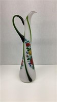 Hand blown cased glass pitcher vase with applied