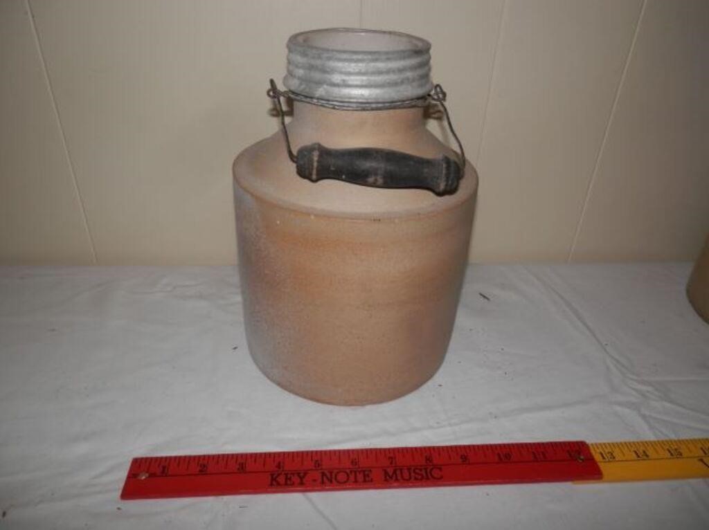 One -Lg stone jar with bale handle 10" H