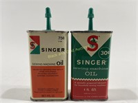 (2) VTG Full Singer Sewing Machine Oil Tins