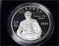 THOMAS EDISON PROOF SILVER DOLLAR W BOX PAPERS