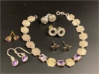 Sterling silver bracelet and earrings lot 11.05g