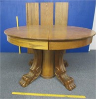 antique 4ft oak claw foot dining table & 3 leaves