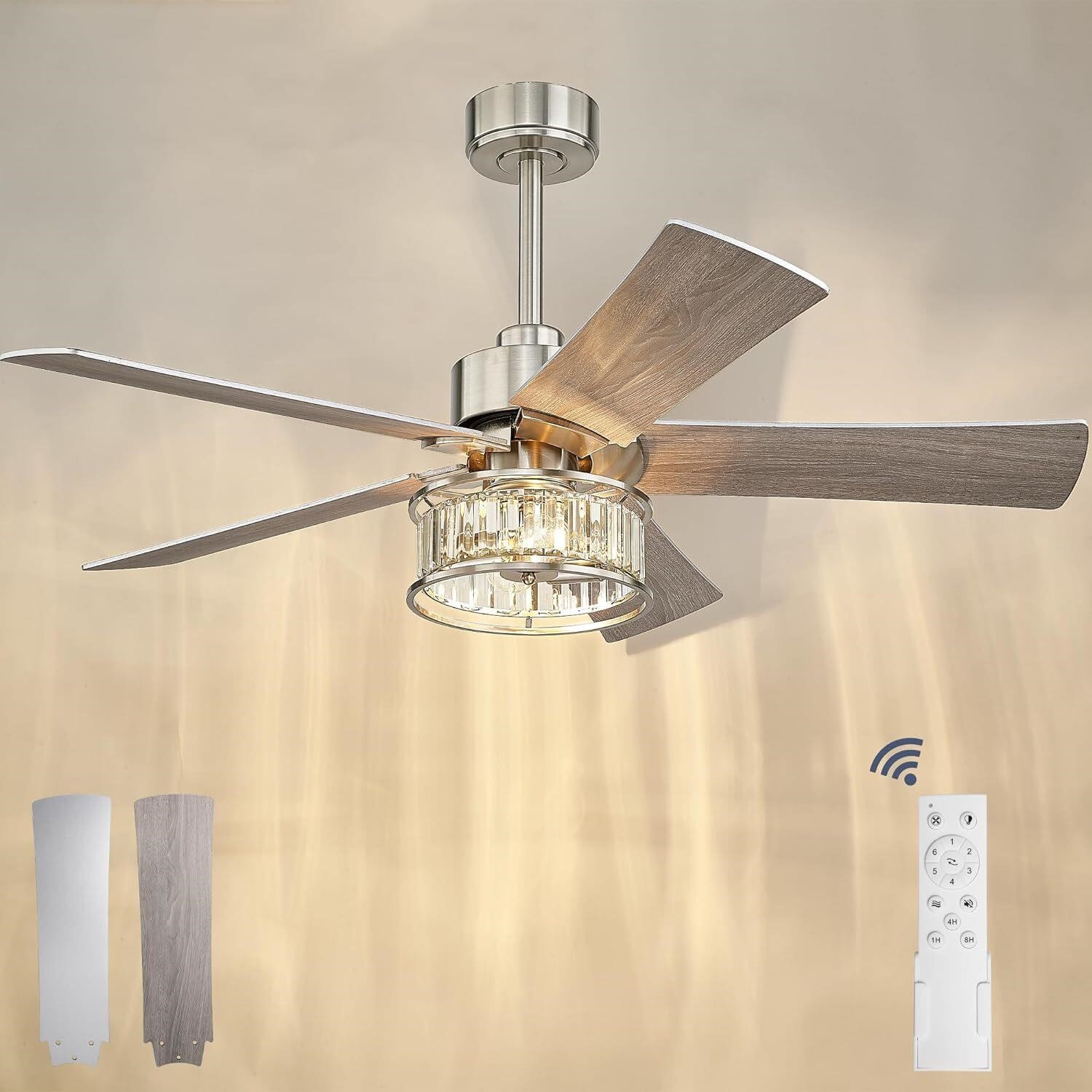 YOUKAIN Brushed Nickel Ceiling Fan  48-Inch