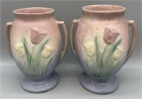 (2) Hull Double Handled Tulip Vases
