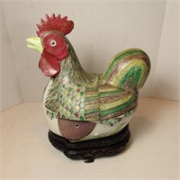 Chinese enamel lidded Rooster