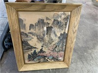 Chinese watercolor art framed under glass