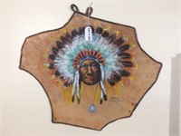 Painting of Magpie Cheyenne Warrior on leather
