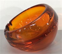 Mid Century Modern Glass Ashtray -Amberina